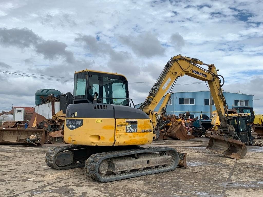 2008 Komatsu PC88MR6 mini excavator, rear three-quarter view