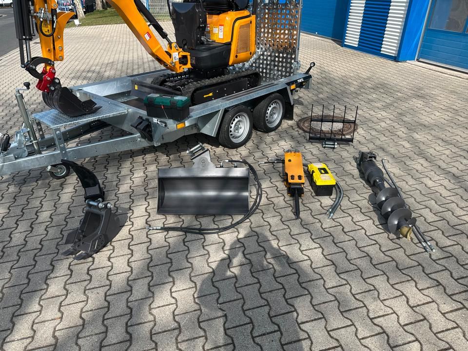 Berger Kraus BK1350JSR mini excavator with trailer and attachments Berger Kraus BK1350JSR mini excavator with trailer and attachments