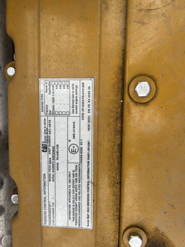2024 Caterpillar 323D2L engine emission control label