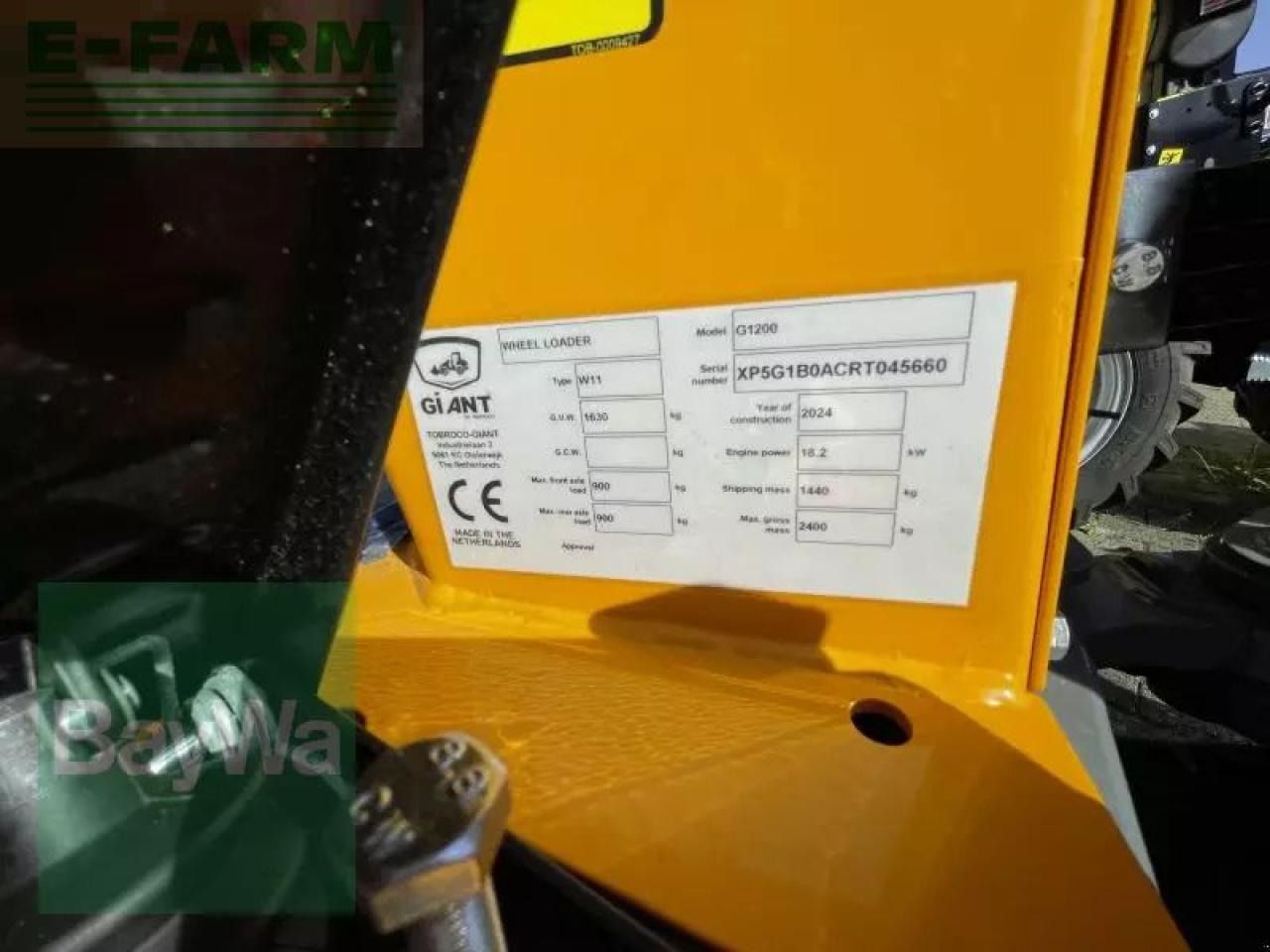 2024 Giant G1200 identification plate detail 2024 Giant G1200 identification plate detail