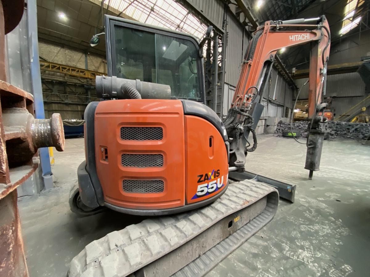 2021 Hitachi ZAXIS 55U mini excavator, rear three-quarter view 2021 Hitachi ZAXIS 55U mini excavator, rear three-quarter view