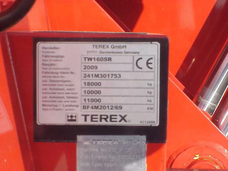 2009 Terex TW160SR wheel excavator identification plate