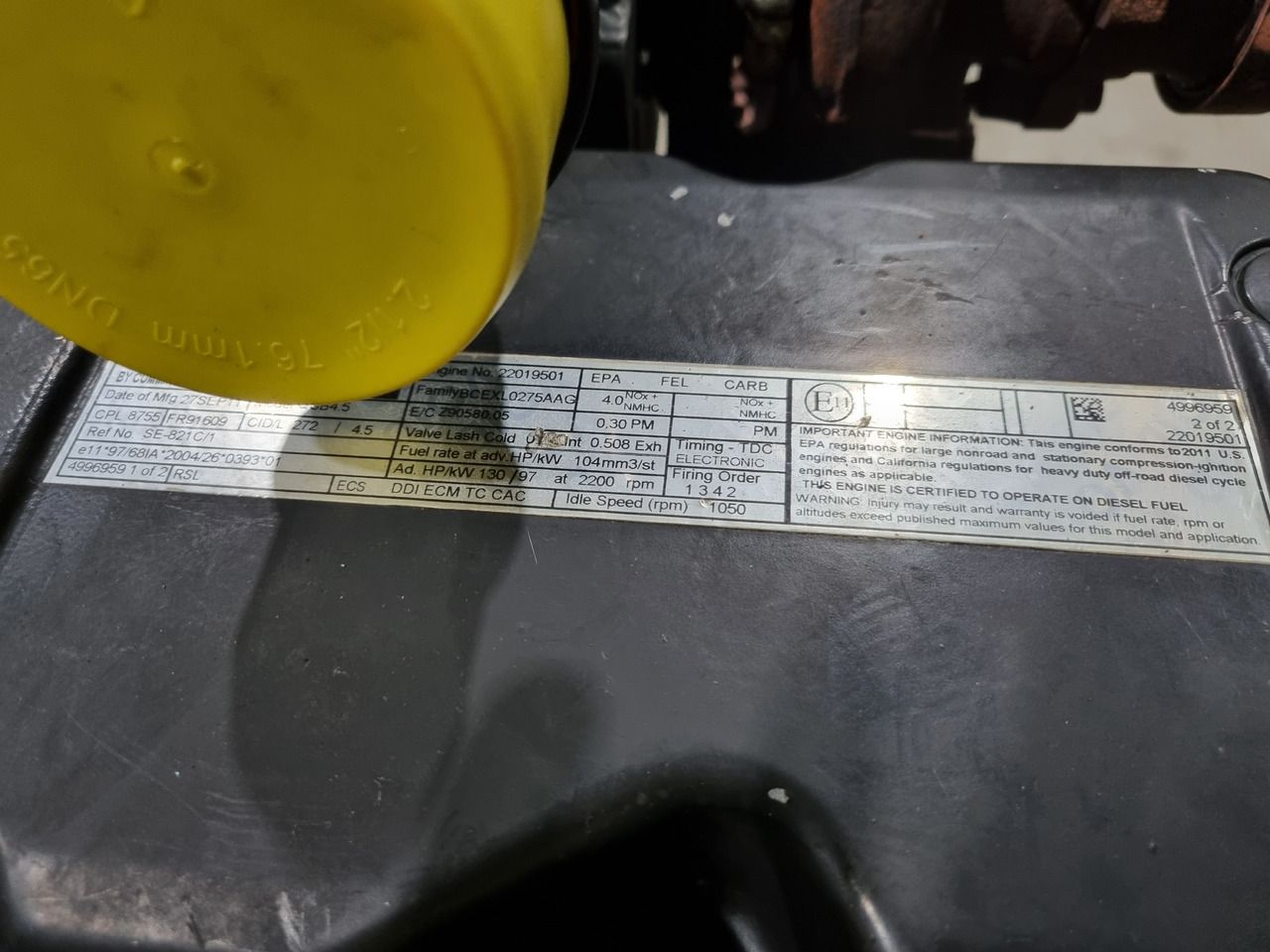 2011 Cummins QSB 4.5 TIER 3 engine identification plate 2011 Cummins QSB 4.5 TIER 3 engine identification plate