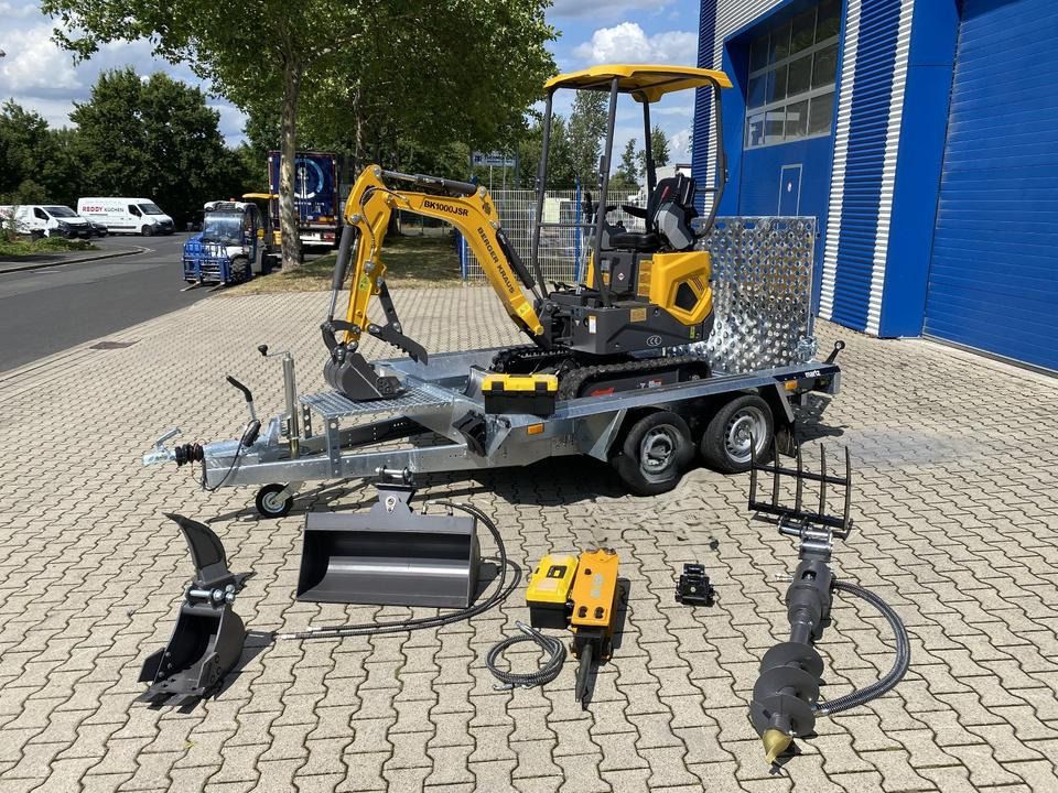 Berger Kraus BK1000JSR mini excavator on trailer with attachments Berger Kraus BK1000JSR mini excavator on trailer with attachments