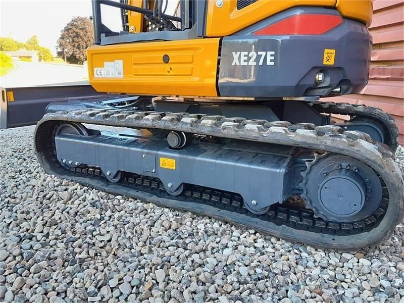 XCMG XE27E mini excavator, side view of tracks and counterweight