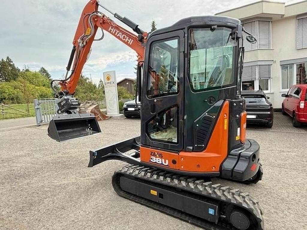 2025 Hitachi Zaxis 38U mini excavator, front three-quarter view