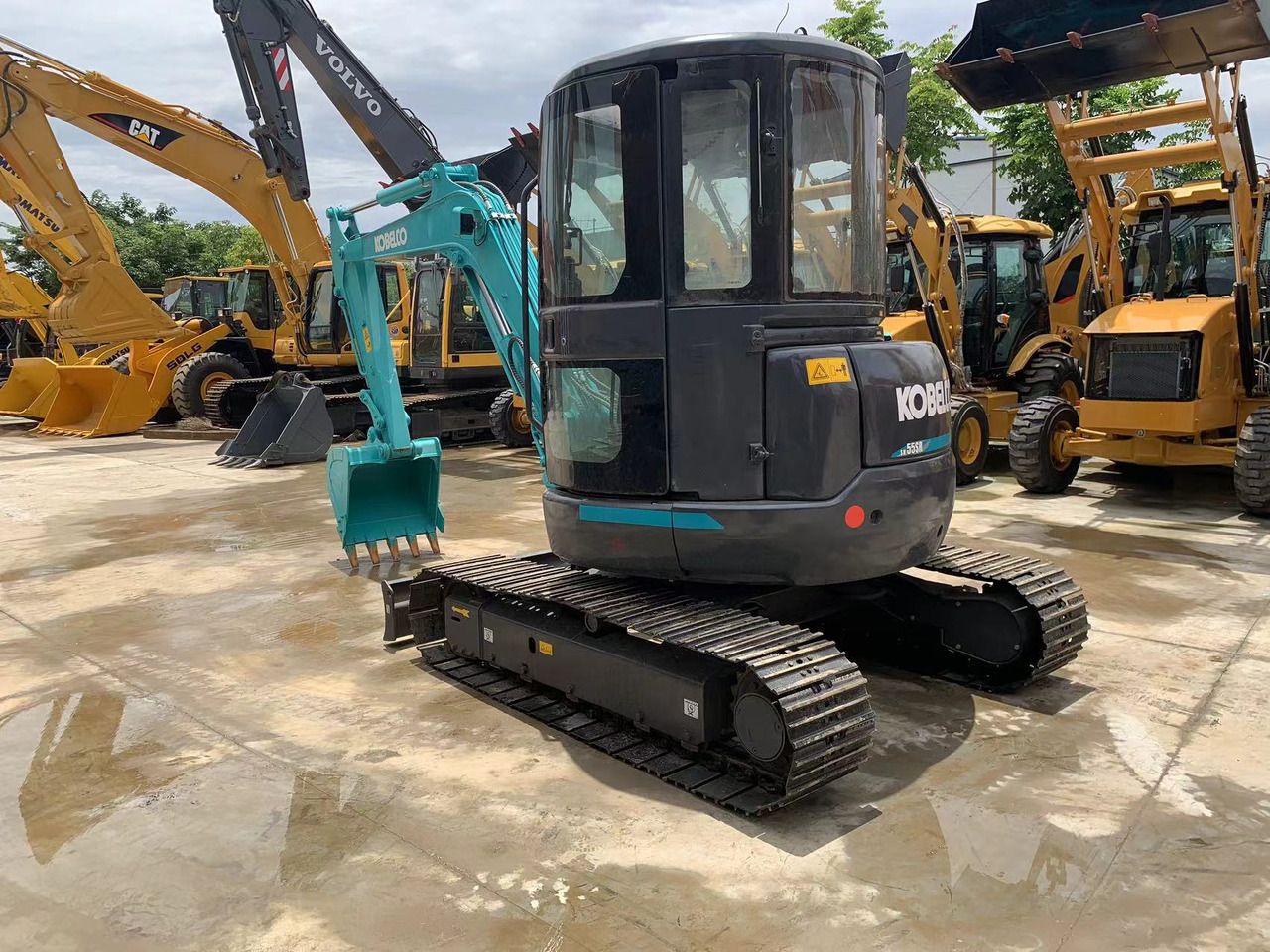 2022 Kobelco SK55 crawler excavator, rear three-quarter view