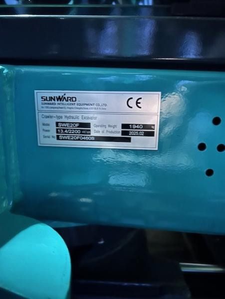 2025 Sunward SWE20F mini excavator identification plate 2025 Sunward SWE20F mini excavator identification plate