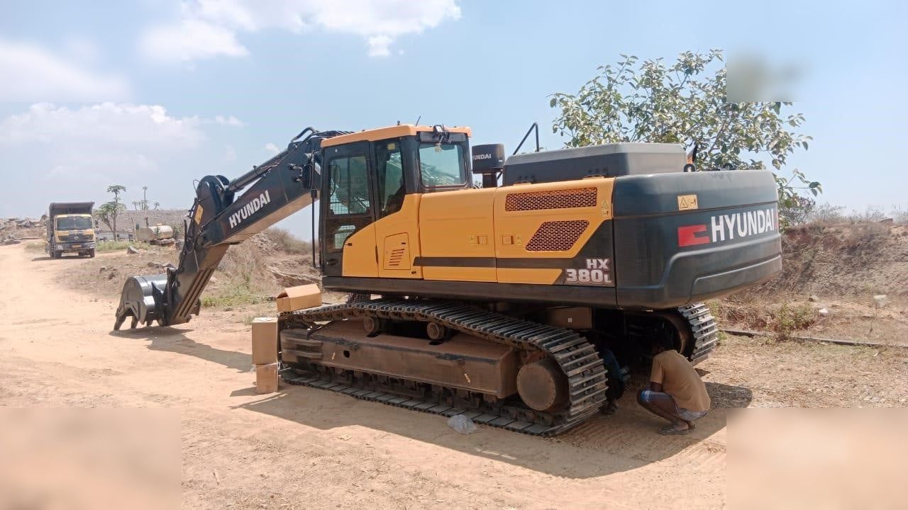 2026 Hyundai HX380L crawler excavator, rear three-quarter view 2026 Hyundai HX380L crawler excavator, rear three-quarter view