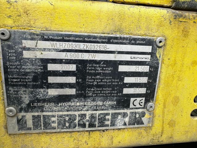 2007 Liebherr A900C ZW Litronic identification plate