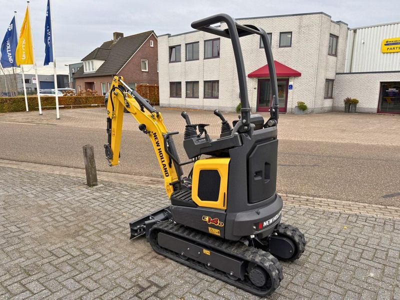 2023 New Holland E14D mini excavator, rear three-quarter view