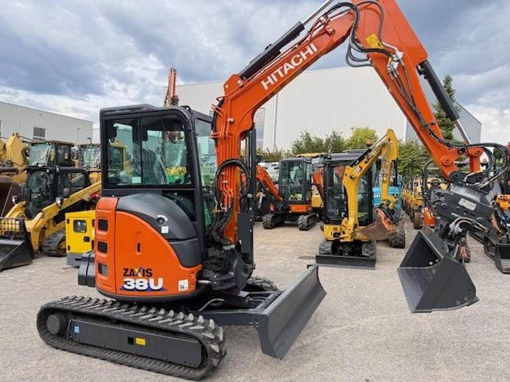 2025 Hitachi Zaxis 38U mini excavator, front three-quarter view