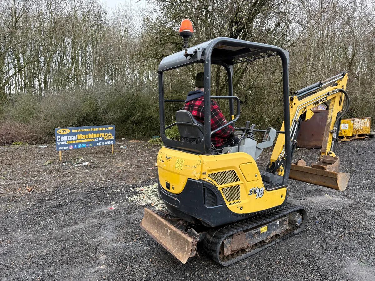 2019 Yanmar SV18 mini excavator, rear three-quarter view