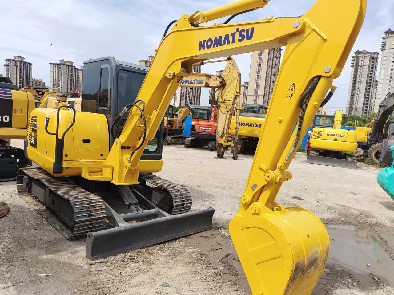 2020 Komatsu PC56-7 mini excavator, rear three-quarter view