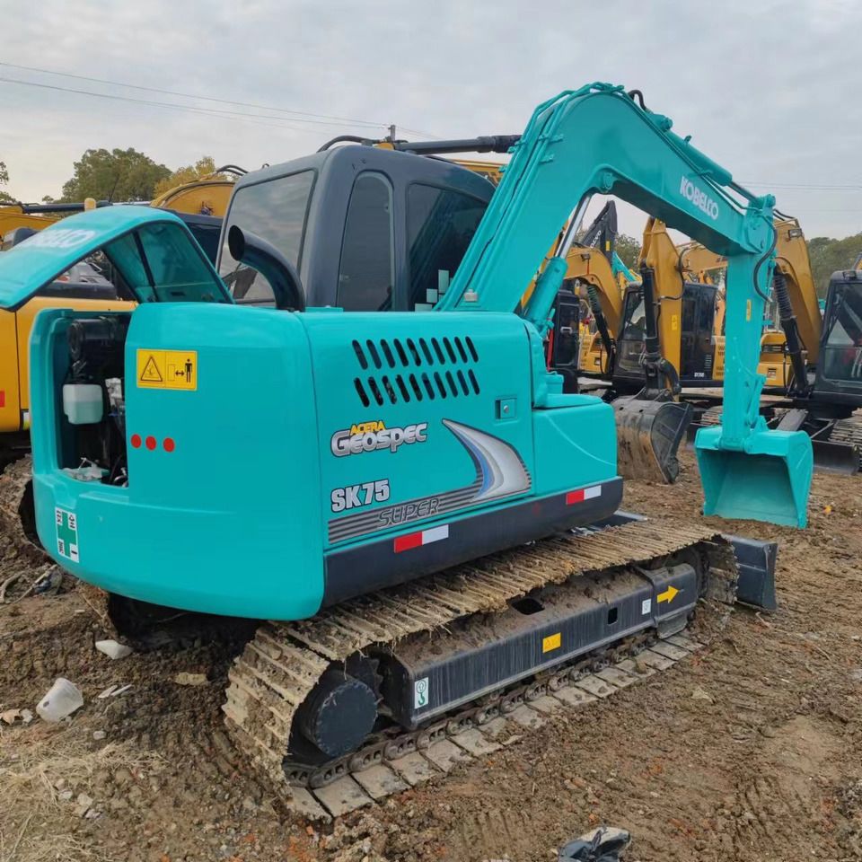 2020 Kobelco SK75 Super mini excavator, rear three-quarter view
