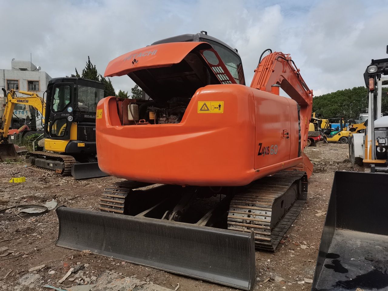 2018 Hitachi Zaxis 60 crawler excavator, rear view with open engine cover