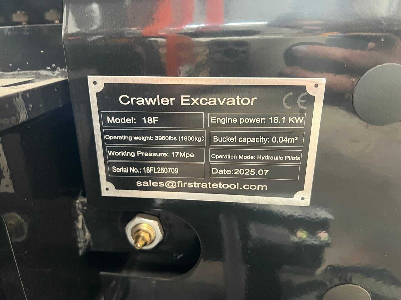 2025 Vicsec VC18FL mini excavator identification plate 2025 Vicsec VC18FL mini excavator identification plate
