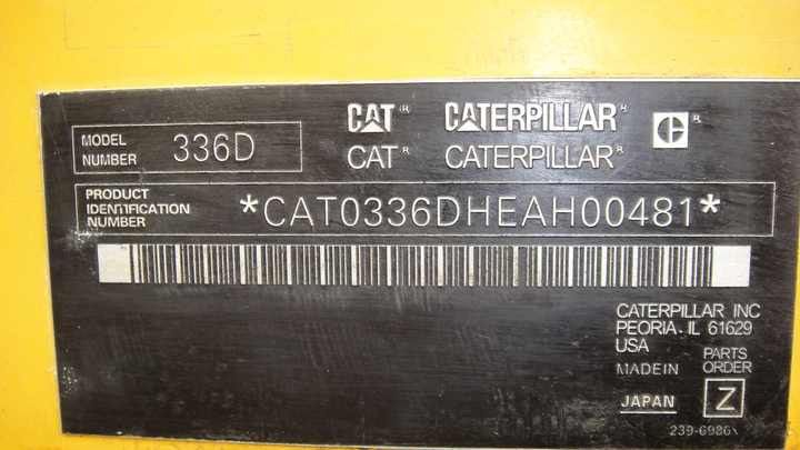 Caterpillar 336D2L Crawler Excavator identification plate