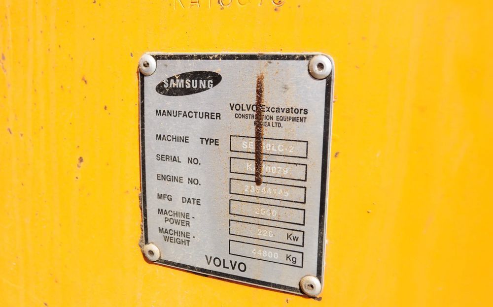 Samsung SE 450 LC-2 excavator identification plate Samsung SE 450 LC-2 excavator identification plate