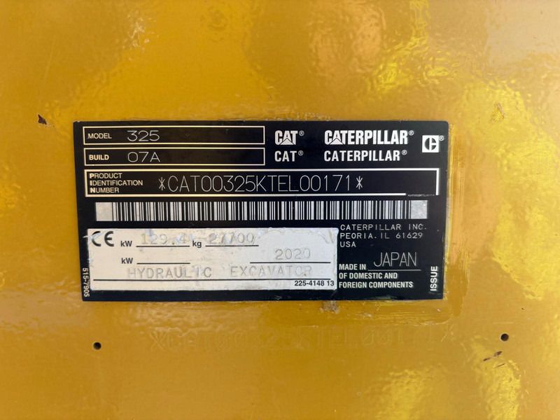 2020 Caterpillar 325-07A crawler excavator identification plate