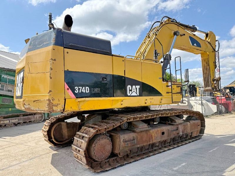 2012 Caterpillar 374DL ME crawler excavator, rear three-quarter view