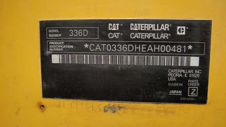 2020 Caterpillar 336D2 crawler excavator identification plate