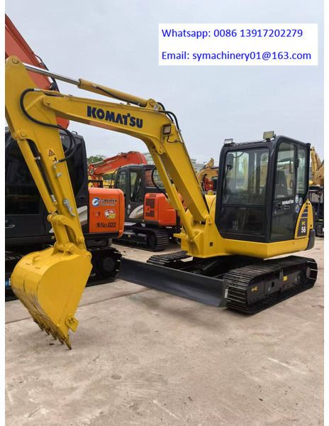 2024 Komatsu PC56 mini excavator, front three-quarter view