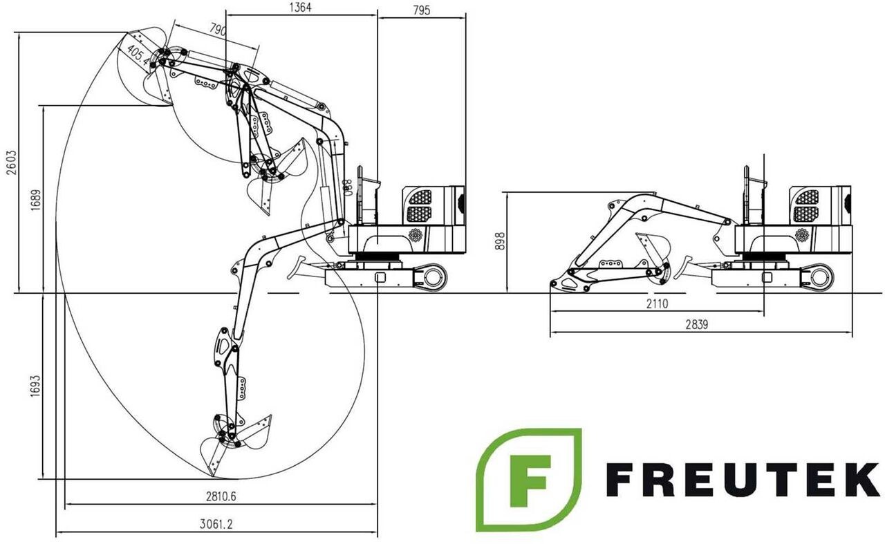 Freutek EKN0015 mini excavator technical diagram Freutek EKN0015 mini excavator technical diagram