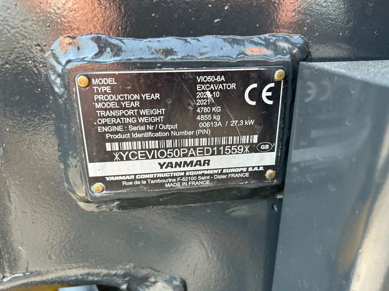 2020 Yanmar VIO50-6A mini excavator identification plate
