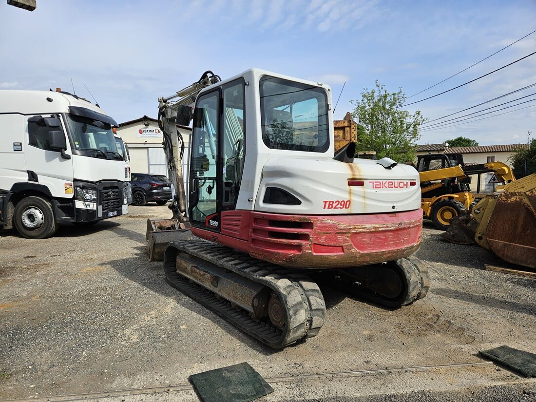 2017 Takeuchi TB290 mini excavator, rear three-quarter view