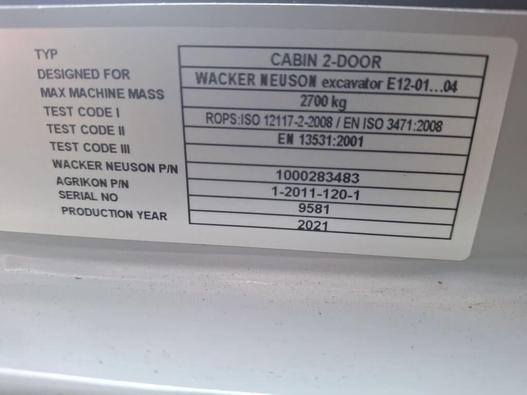 2021 Wacker Neuson ET24 mini excavator identification plate