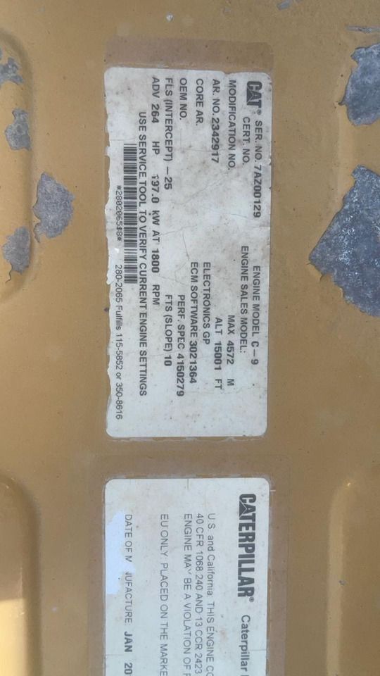 2006 Caterpillar 330C engine identification plate 2006 Caterpillar 330C engine identification plate