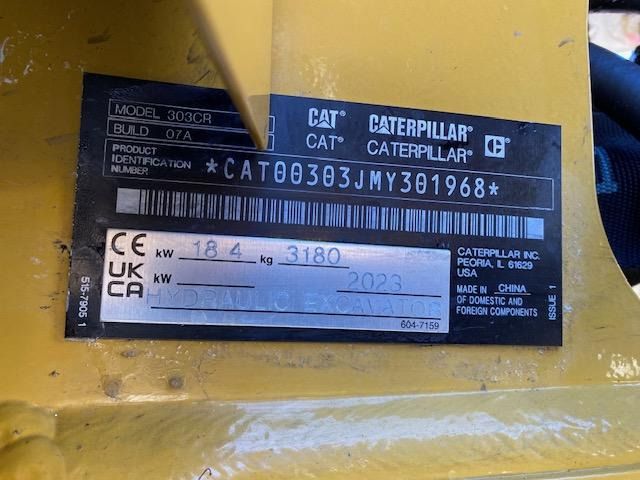 2023 Caterpillar 303CR mini excavator identification plate 2023 Caterpillar 303CR mini excavator identification plate