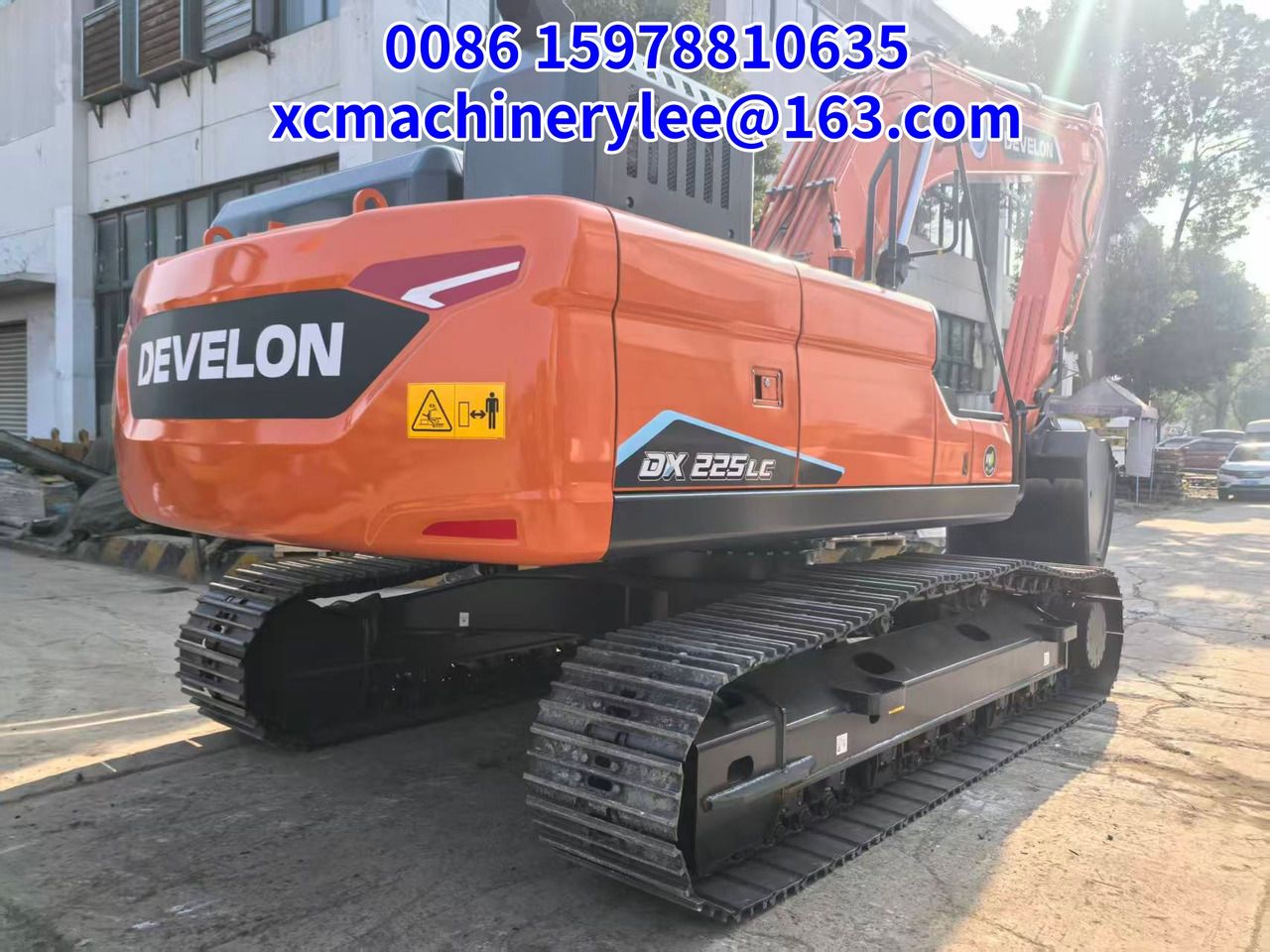 2026 Develon DX225LC crawler excavator, rear three-quarter view