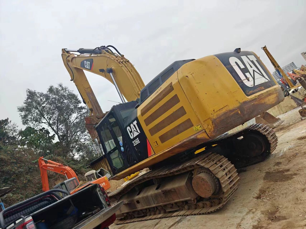 2018 Caterpillar 336E crawler excavator, rear three-quarter view