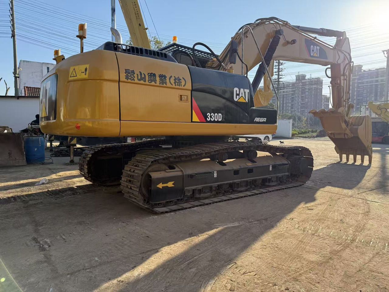 2020 Caterpillar 330D2 crawler excavator, rear three-quarter view