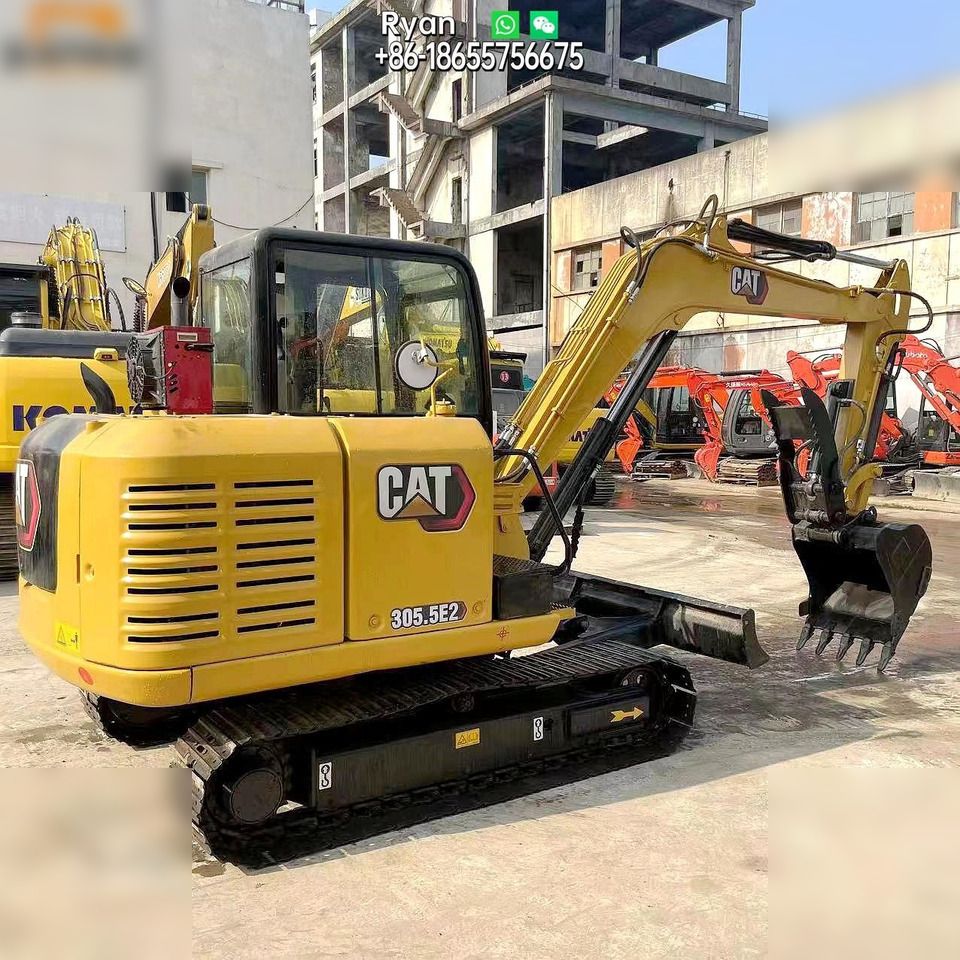 2020 Caterpillar 305.5E2 mini excavator, rear three-quarter view