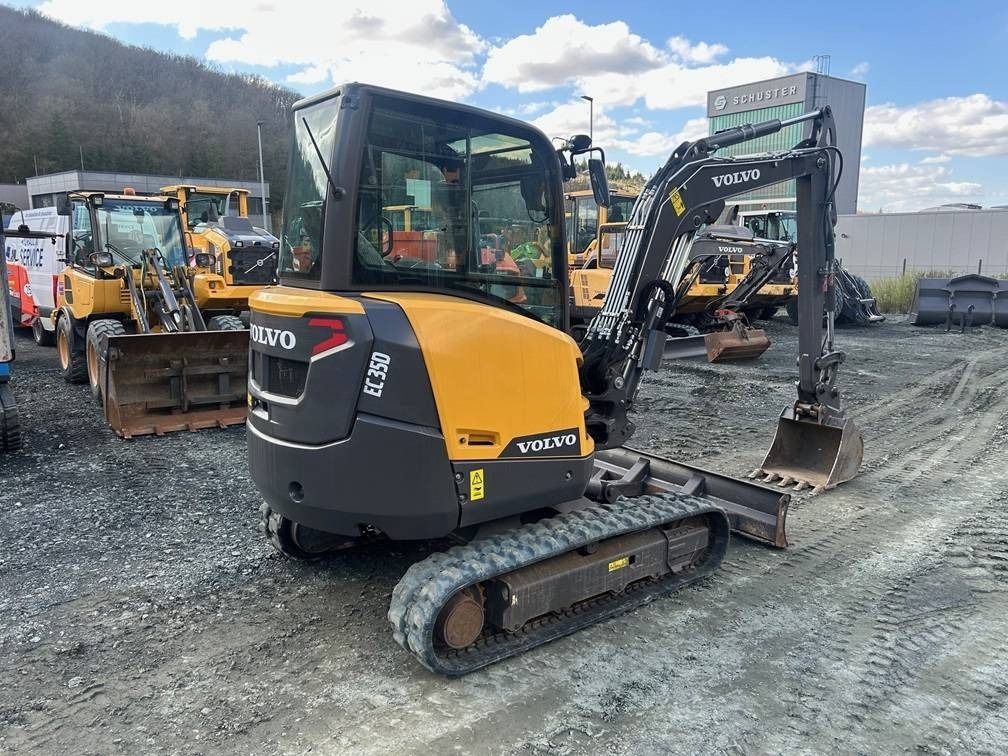 2022 Volvo EC35D mini excavator, rear three-quarter view