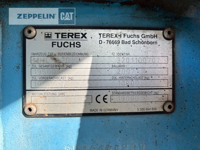 2007 Fuchs MHL320 material handler identification plate 2007 Fuchs MHL320 material handler identification plate