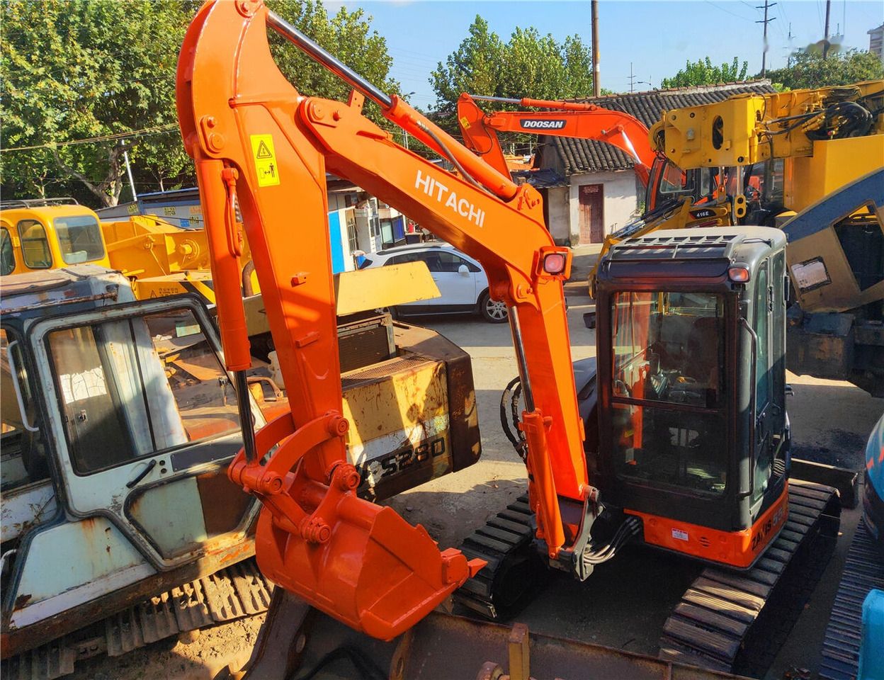 2019 Hitachi ZX55UR mini excavator, front three-quarter view