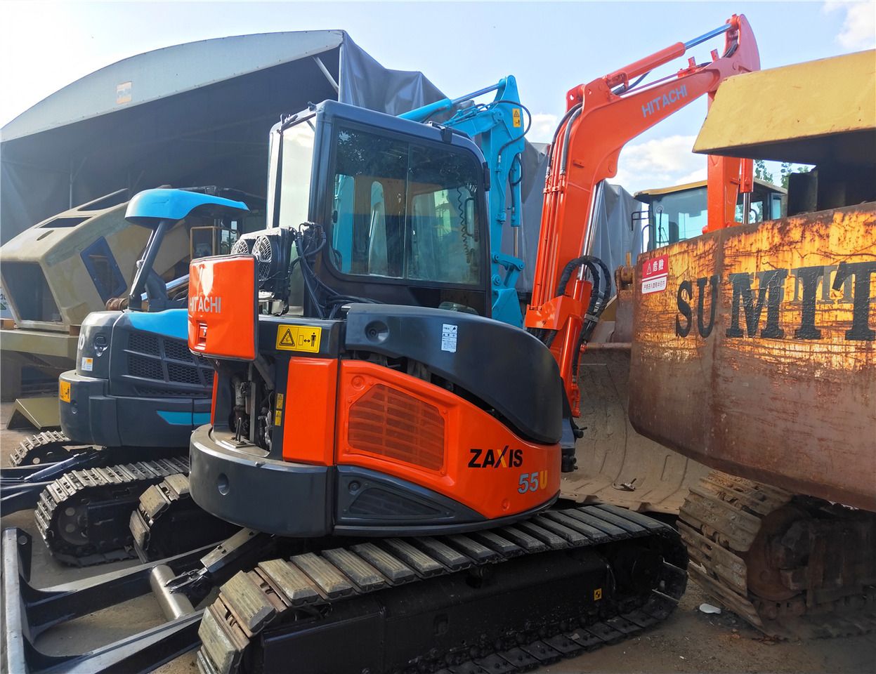 2019 Hitachi ZAXIS 55U mini excavator, front three-quarter view