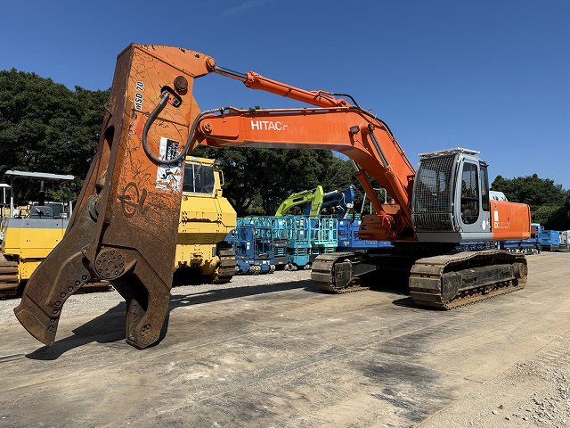 2000 Hitachi EX350LCK-5 crawler excavator with shear attachment, side view 2000 Hitachi EX350LCK-5 crawler excavator with shear attachment, side view