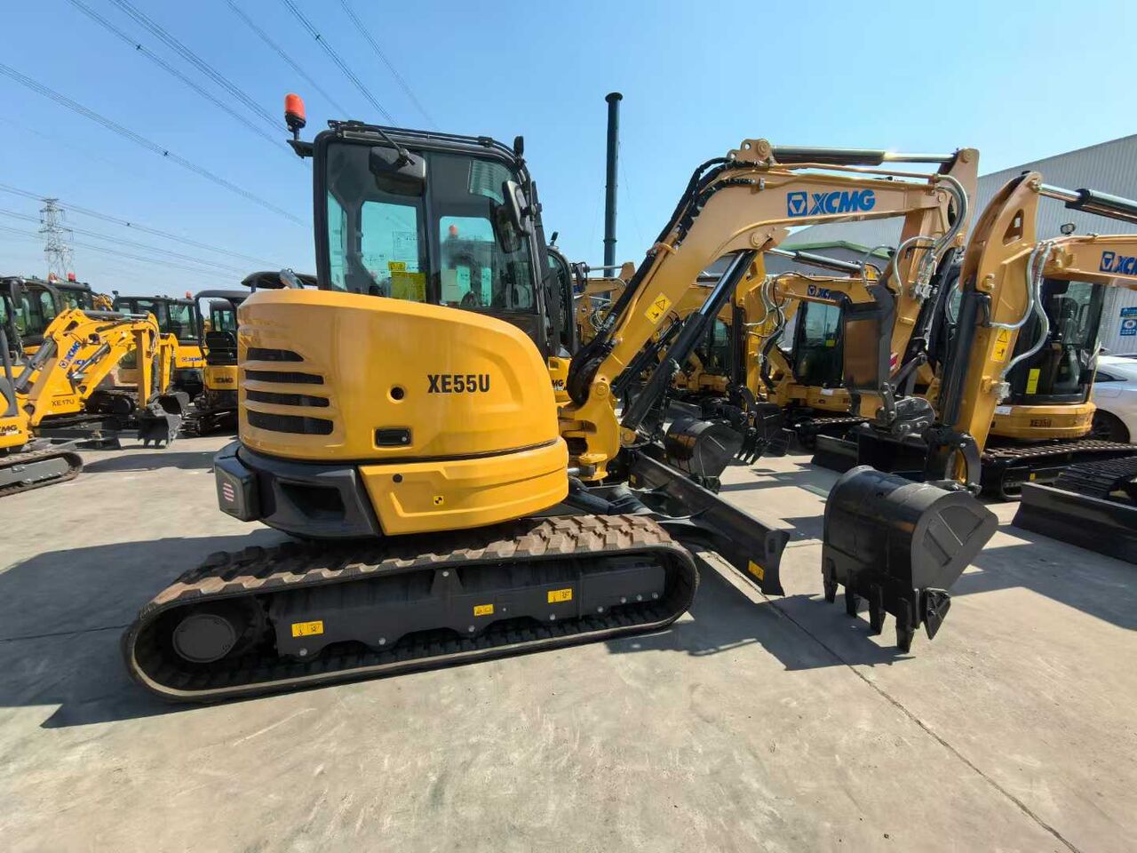 2026 XCMG XE55U mini excavator, rear three-quarter view