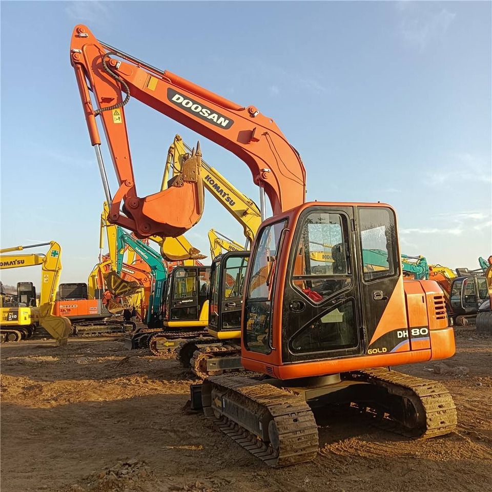 2022 Doosan DH80G mini excavator, rear three-quarter view