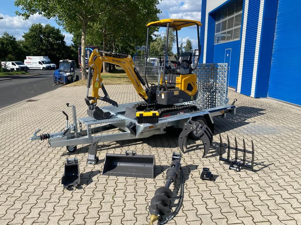 Berger Kraus BK1000JSR mini excavator on trailer with attachments Berger Kraus BK1000JSR mini excavator on trailer with attachments