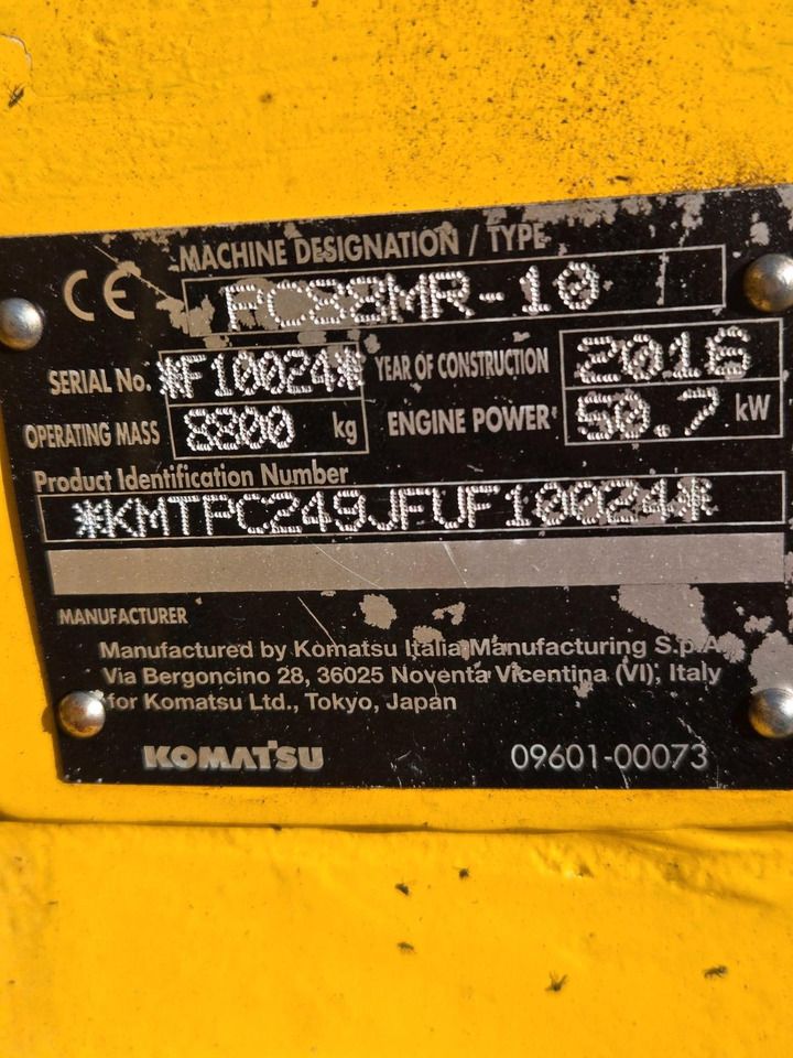 2016 Komatsu PC88MR-10 identification plate 2016 Komatsu PC88MR-10 identification plate