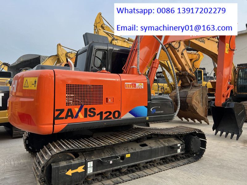 2024 Hitachi ZAXIS 120 mini excavator, rear three-quarter view 2024 Hitachi ZAXIS 120 mini excavator, rear three-quarter view