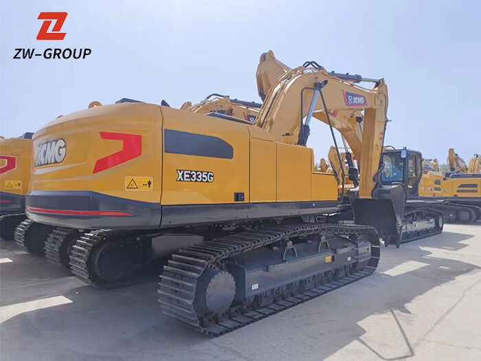 2026 XCMG XE335G crawler excavator, rear three-quarter view