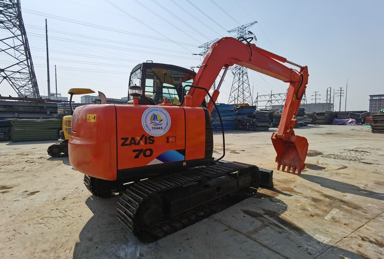 2019 Hitachi Zaxis 70 mini excavator, rear three-quarter view