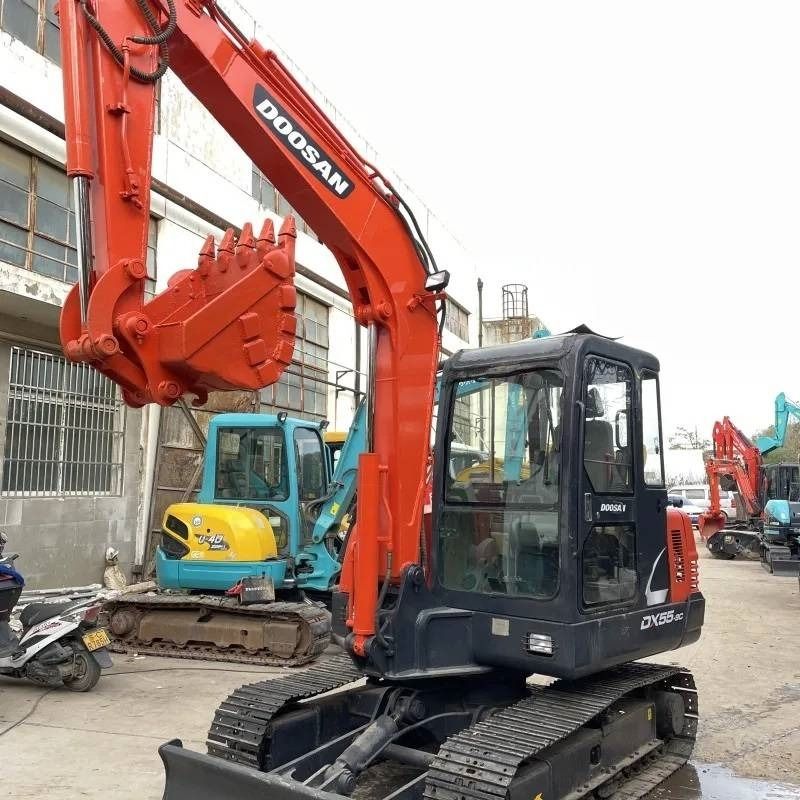 2022 Doosan DX55-9C mini excavator, front three-quarter view